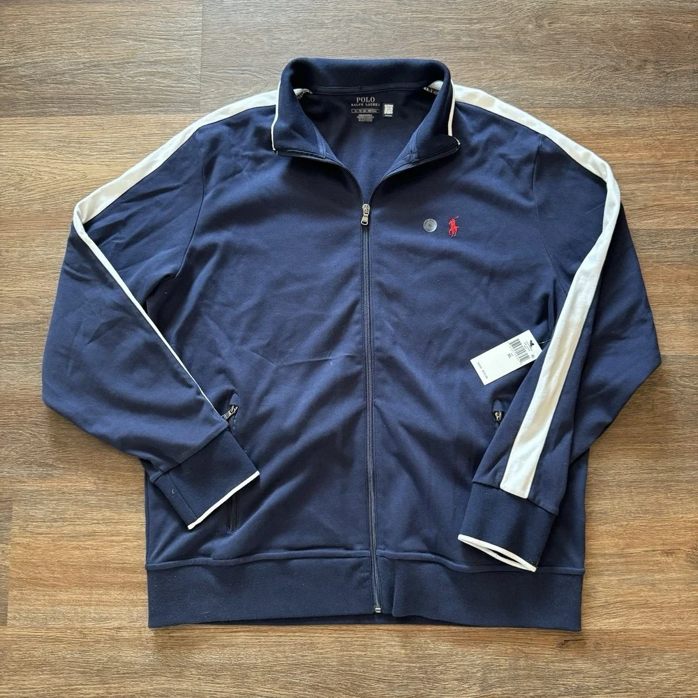 NWT Polo Ralph Lauren Track Jacket Navy Blue White Mens Sz XL‎ NWT
